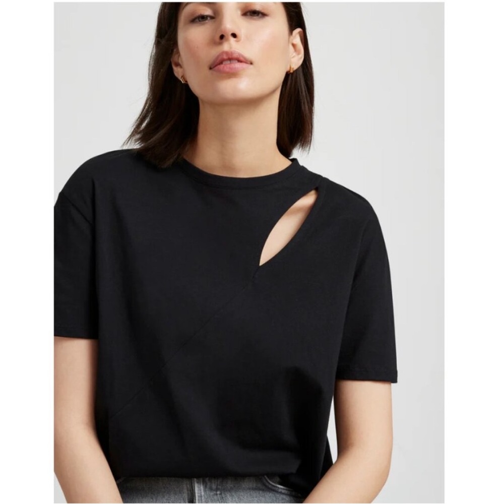 Women's Black Short Sleeve Tee with Asymmetric Cutout